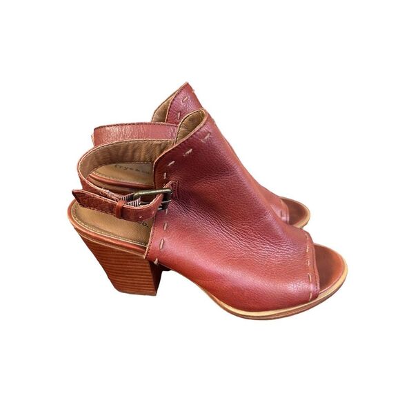 Frye & Co. Chestnut Brown Sling Back Chunky Leather Heels Buckle Size 9 - Picture 1 of 8